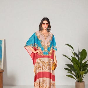 Arabisches Boho Kaftan Kleid | Weiche Seide Maxi | Strand Cover Up, Pool-Party, Festival, Kreuzfahrt, Mutterschaft, Relax Lounge Wear