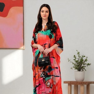 Handgefärbtes Kaftan Kleid | Leichte Seide Maxi | Strandüberzug, Mutterschaft, Festival, Kreuzfahrt, Lounge, Boho-Resort