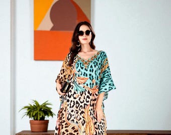 Boho-kaftanjurk | Resortkleding in grote maten | Strandkleed | Soepelvallende maxi-loungewear | Vakantie essentieel voor vrouwen