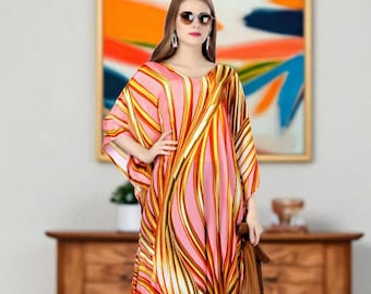 élégante robe caftan fluide pour femme | Maxi brodé en coton | Tenues de plage et de mariage grande taille