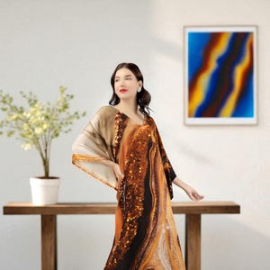 Bedrucktes Seiden-Kaftan-Kleid für Frauen | Handgemachtes Maxi Kleid | Umstandsmode in Übergröße