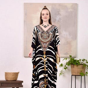 Boho Silk Kaftan Dress for Women | Flowy Maxi Gown | Plus Size Maternity Friendly Resort Cover Up