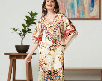 Boho-chique kaftanjurk | Soepelvallende strandjurk | Zomerresortkleding | Onmisbaar voor vakantie in grote maten