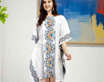 Boho-kaftanjurk | Resortkleding in grote maten | Strandkleed | Soepelvallende maxi-loungewear | Vakantie essentieel voor vrouwen