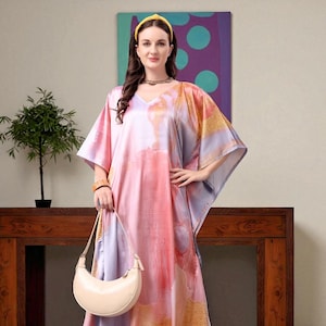Luxe Ombre Kaftan Dress | Metallic Silk Hand Dyed Maxi | Eid Party, Wedding, Cruise Lounge, Baby Shower, Resort Fashion