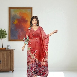 Arabisches Boho Kaftan Kleid | Weiche Seide Maxi | Strand Cover Up, Pool-Party, Festival, Kreuzfahrt, Mutterschaft, Relax Lounge Wear