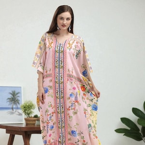 Flowy Boho Kaftan Dress | Handmade Silk Maxi Gown | Plus Size Maternity Vacation and Beachwear