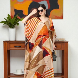 Vibrant Tie Dye Kaftan Dress | Lightweight Silk | Resort Loungewear, Beach, Festival, Maternity, Cruise, Vacation Style