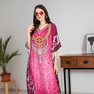 Elegancka metaliczna sukienka kaftan | Jedwabny szlafrok ręcznie robiony | Wieczorne przyjęcie, Eid, wesele, kurort, baby shower, strój na rejs