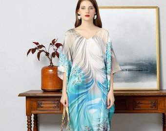 Robe caftan de mariage bohème | Robe longue brodée en coton | Robe de mariée et d'invité Modeste Grande Taille