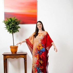 Sommer Oasis Kaftan Kleid | Leichte Tie Dye Seide | Beach Poolside, Festival, Mutterschaft, Cruise Lounge, Urlaubsmode