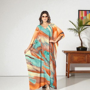 Luxe Sommer Kaftan Kleid | Leichte Seidenrobe | Hochzeit, Abend, Eid, Pool Party, Kreuzfahrt, Urlaub, Umstandsmode