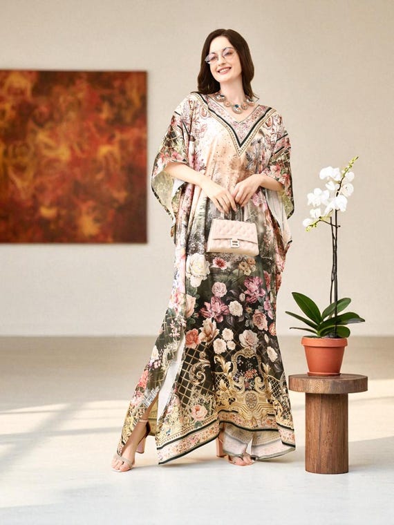 boho kaftan maxi dress Soft Surroundings Epiphany Maxi Dress Cheetah Boho Kaftan Velvet Damask Contrast