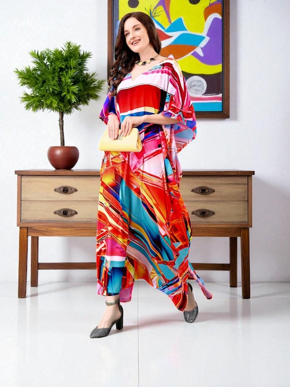 festival kaftan dress Hand-Dyed Tie-Dye Fringe Kaftan Dress: Plus Size Boho Festival Poncho