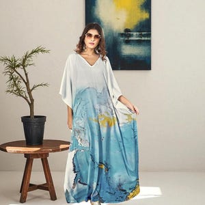 Vibrant Tie Dye Kaftan Dress | Lightweight Silk | Resort Loungewear, Beach, Festival, Maternity, Cruise, Vacation Style