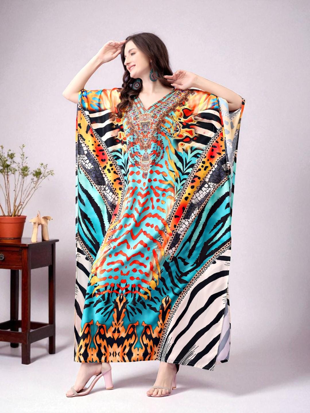 Modest Kaftan Dress Free Size - Full Coverage Maxi - Perfect for Mosque Visits, Family Events, and Faith-Based Celebrations