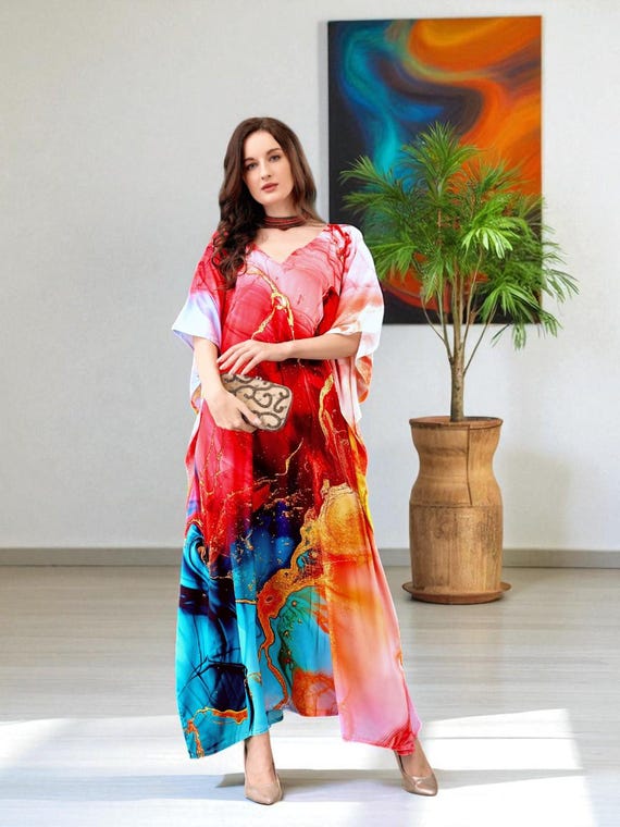 Chiffon Kaftan Dress Free Size – Sheer and Elegant – Ideal for Romantic Dinners, Resort Evenings, and Special Date Nights