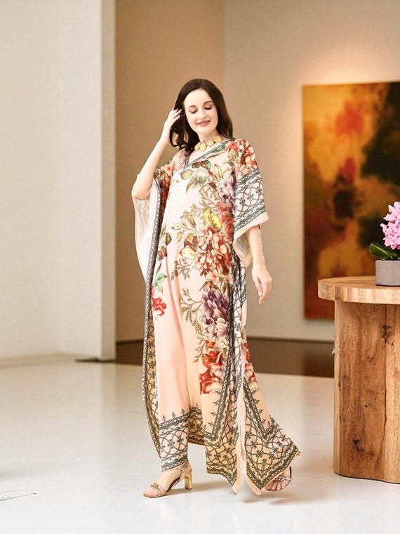 cotton maxi kaftan dress Plus Size Flowy Kaftan Dress | Embroidered Cotton Maxi