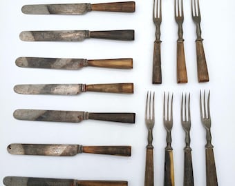 Metà del XIX secolo, epoca della guerra civile americana, Corsan, Denton e Burdekin, 14 coltelli e forchette da tavola.