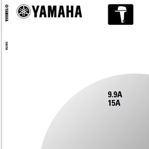 May include: A white manual cover featuring the black Yamaha logo and text. The top right corner displays a black square icon with a white outboard motor silhouette. The text 9.9A 15A appears in the centre and on the left side of the document.