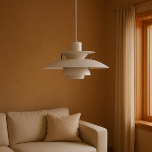Danish White Pendant Light – Minimalist Scandinavian Ceiling Lamp • PH Mini 5-Inspired Modern Lighting for Kitchen, Bedroom & Living Room