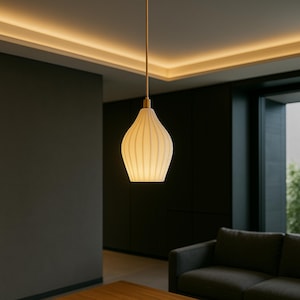 Lampada a sospensione in seta giapponese fatta a mano - Lampada a sospensione Wabi-Sabi Origami / Lampada da soffitto a LED minimalista per casa, sala da pranzo o ristorante