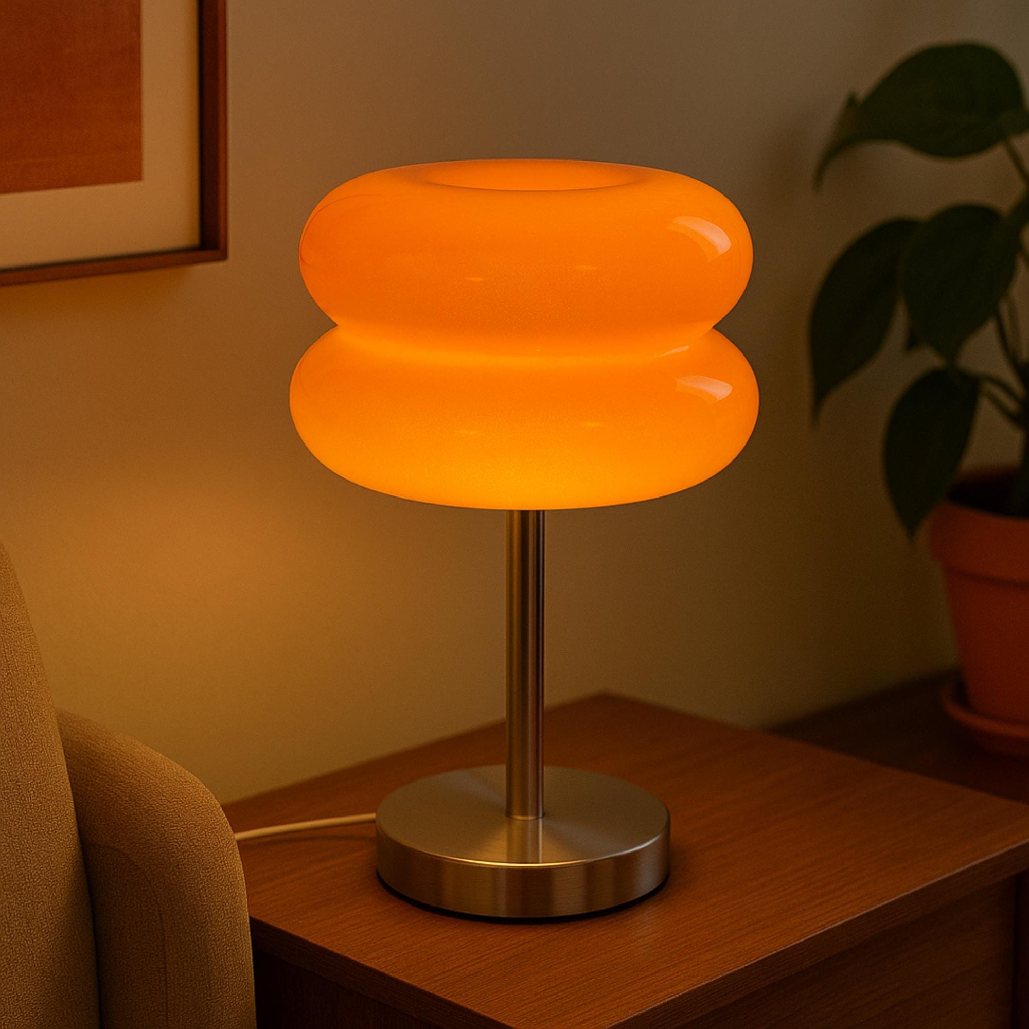 Macaron Glass LED Table Lamp | Tricolor Dimmable Light for Bedroom, Living Room, or Desk | Soft Eye-Caring Night Light Decor