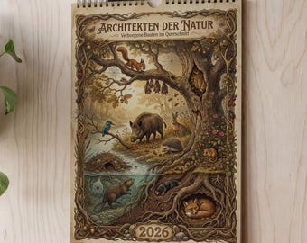 Wall calendar 2026 "Architects of Nature" | Vintage animal illustrations | A4 portrait format | Nature & Crafts