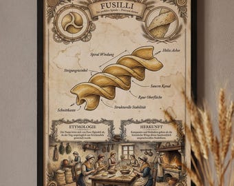 Fusilli Vintage Poster | Pasta Design | Kitchen Wall Art | Gift for Italian Lovers | German A3 250g