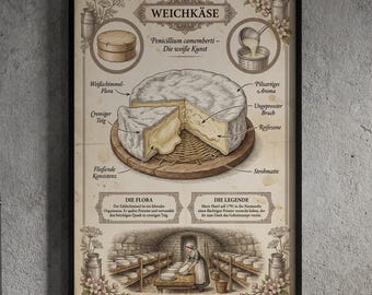 Vintage Camembert Soft Cheese Poster | French Country Kitchen Decor | Gourmet Gift | German A3 250g