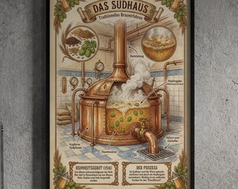 Vintage Brewhouse Poster | Man Cave Decor | Craft Beer Decor | Gifts for Men | A3 250g