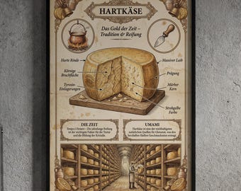 Hard Cheese Parmesan Vintage Poster | Italian Kitchen Decor | Slow Food Wall Art | Umami Chef Gift | German A3