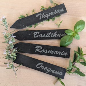 Personalisierte Kräuterschilder aus Schiefer | Wetterfeste Pflanzstecker für dein Hochbeet | Geschenk für Gärtner