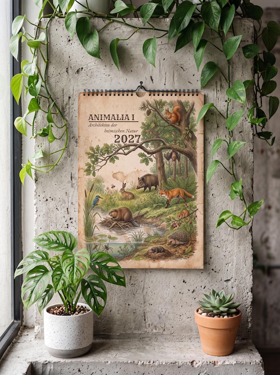 Wandkalender 2027 Architekten der Natur | Vintage Tier Illustrationen A4 | Biologie Poster Wanddeko Geschenk | ANIMALIA 1