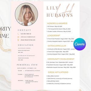 Currículum de hermandad, hermandad rosa, currículum de hermandad editable / Plantilla de Canva rosa con foto / Carta de reclutamiento / Regalo de graduación para ella 2025