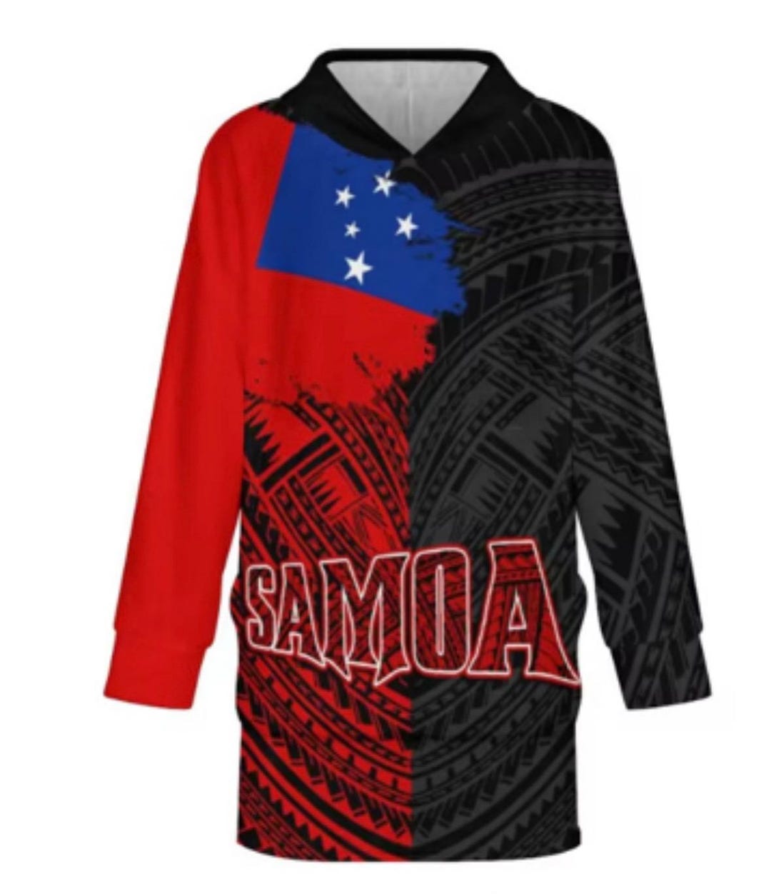 Samoan Hoodie Blanket | BLACK/RED FLAG | Polynesian Tribal - Etsy