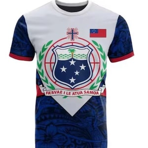 Samoan T-shirt | White Coat of Arms | Polynesian Tribal Shirt