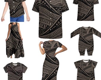 Polynesian Family Matching Outfits | Adults/Kids Tshirt & Baby Onsies | (ROMY Collection - Brown)