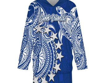 Cook Island Hoodie Blanket | BLUE | Polynesian Tribal