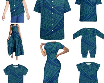 Polynesian Family Matching Outfits | MEN’S shirt & WOMEN’S Dress | (ROMY Collection - Indigo Blue)