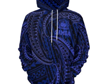 Samoan Hoodie | Blue | Polynesian Tribal
