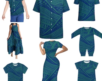 Polynesian Family Matching Outfits | BOYS shirt & GIRLS Dress | (ROMY Collection - Indigo Blue)
