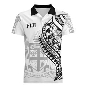 Fijian Polo | White/Black | Polynesian Tribal Shirt