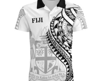 Polo fiyiano / blanco/negro / camisa tribal polinesia