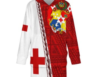 Tonga Hoodie Blanket | RED | Polynesian Tribal