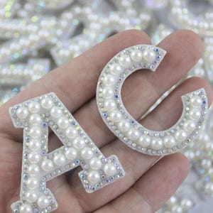 Parche de letras de perlas láser personalizado, parche del alfabeto, parche de letras personalizado, parche para planchar, parche para pegar, aplique, novia DIY