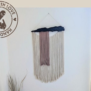 Boho Yarn Tapestry Fringe Fiber Macrame Art Wall Hanging for Living Room, Modern Eclectic Drift Wood Boho Lover Gift, Unique Wall Decor