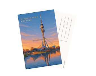 Cartoon Munich Olympiapark Digital Postcard: Germany Travel Art (Digital Download, PNG Files)