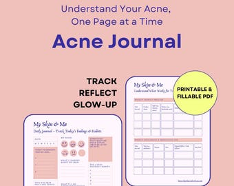 Acne Journal Printable: Skin Tracker, Mood Log, Habit Cards (Fillable PDF)