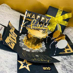 Ręcznie robione czarno-złote pudełko z eksplozją Pop-Up Gift Card – 3D Surprise Gift Box na urodziny, rocznice i prezenty ślubne